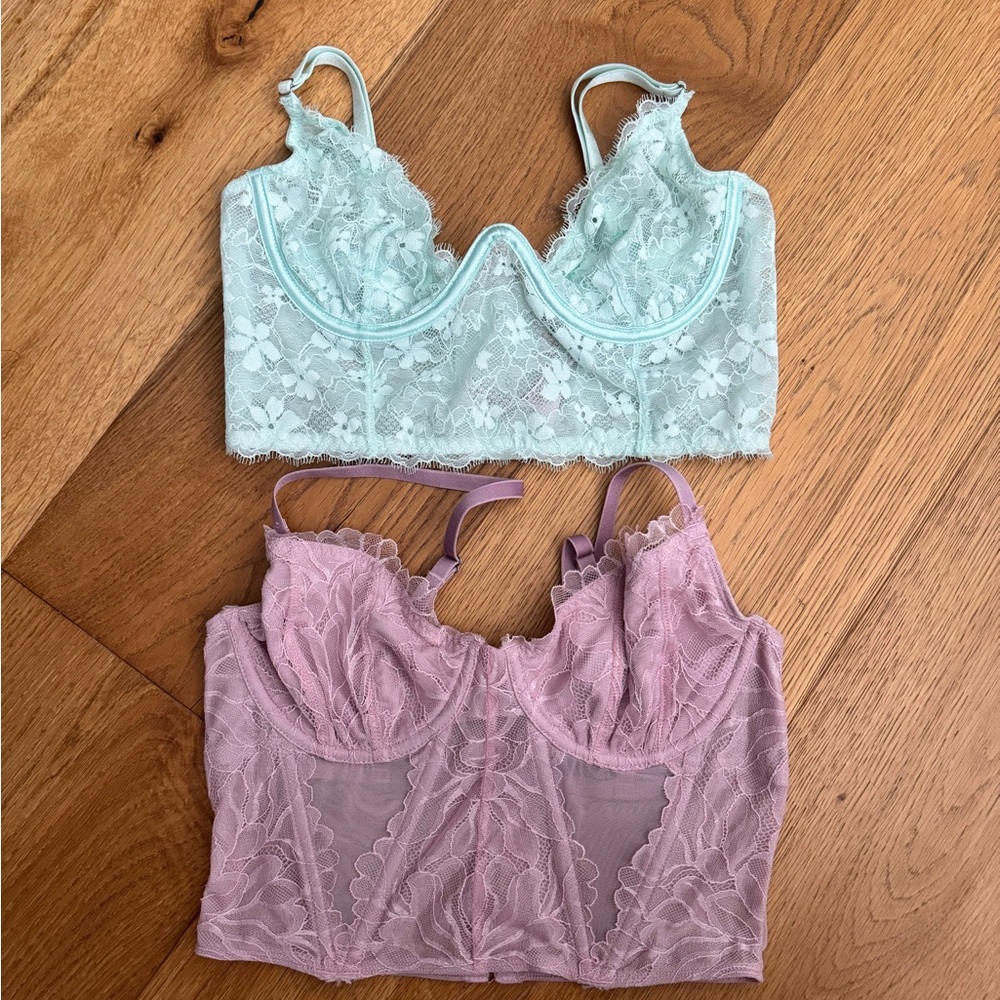 Lace Bralette Set in Mint and Lavender